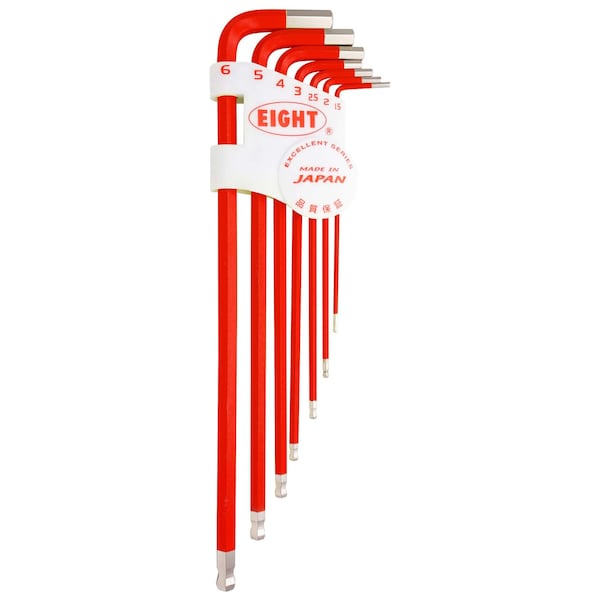 Eight Tool TAPER HEAD HEX KEY L-HANDLE EXTRA LONG SET, 7PC 1.5-6MM RED TLC-S7RE - main